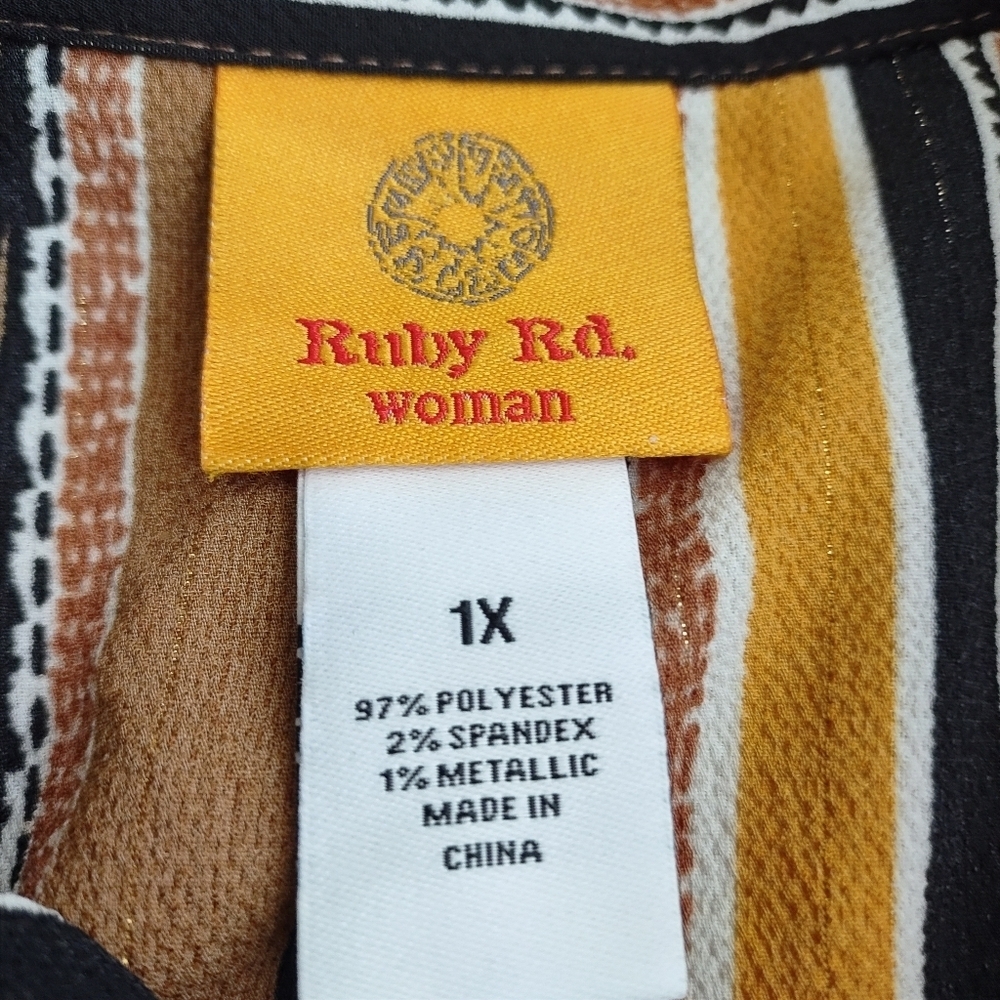 Ruby Rd. Split Button Mixed Stripe Tweed Front Top Blouse Size 1X - Picture 12 of 12